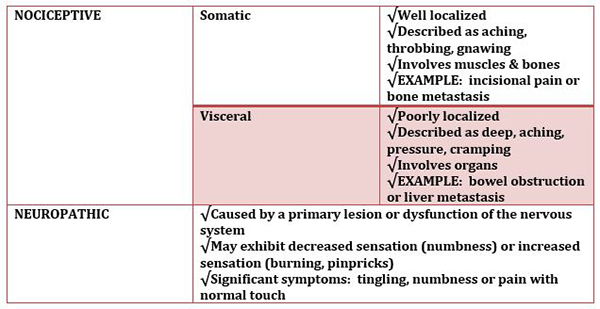 nociceptive table